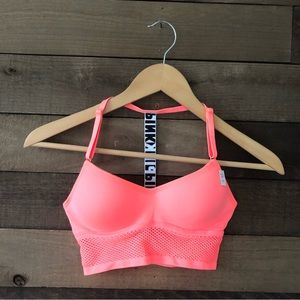 NWT Victoria's Secret PINK Women's Coral Logo T-Back Mesh Longline Sports Bra